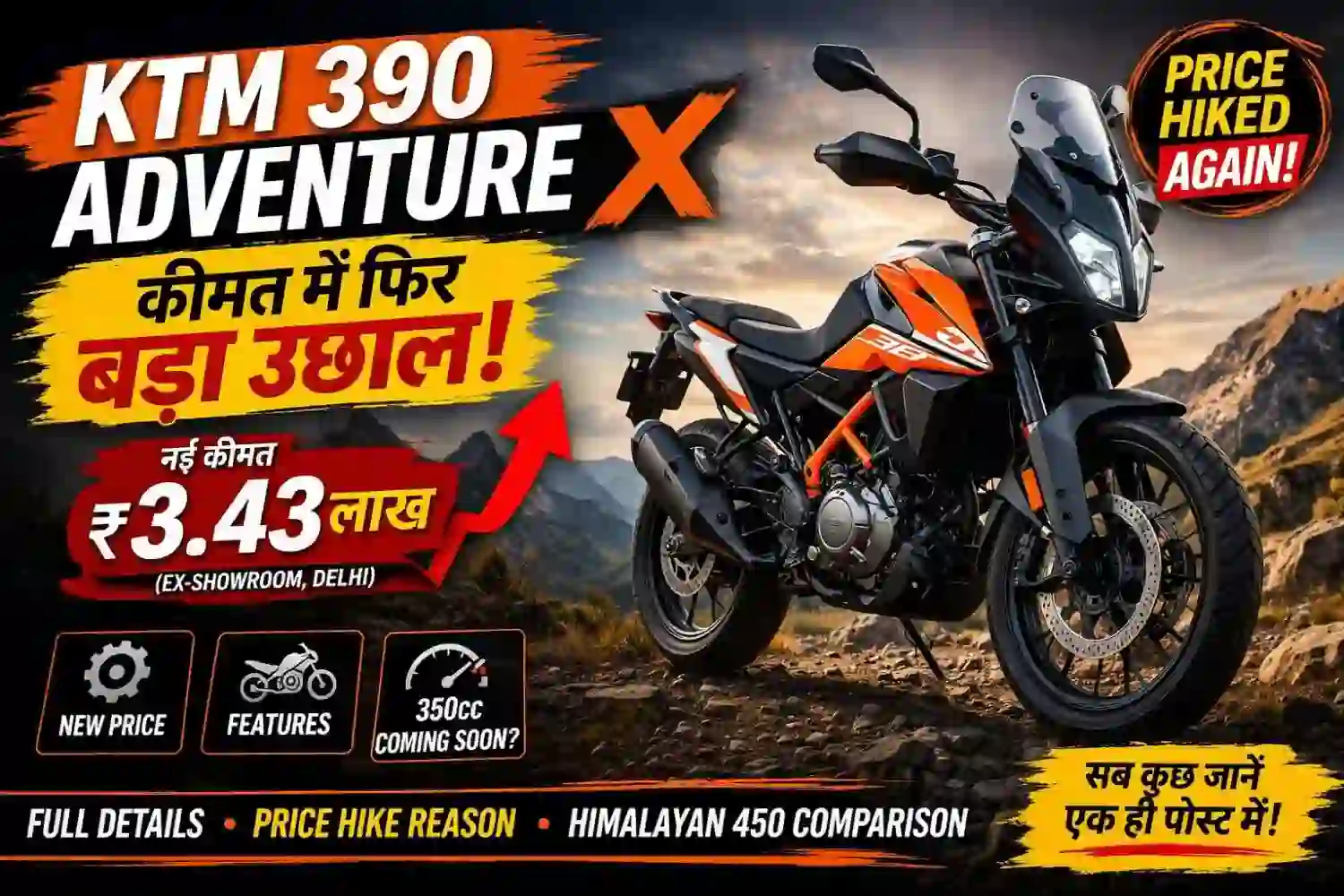 KTM 390 Adventure X Price Hiked Again: नई कीमत ₹3.43 लाख